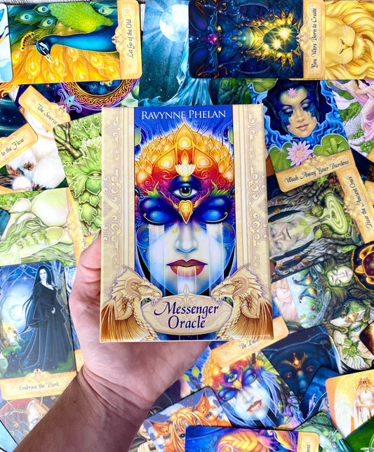 Messenger Oracle Deck  - Alternative Divination from Blue Angel Inc for 25.95. Tagged with alternative tarot, animal oracle, divination tool, higher wisdom, intuitive divination, messenger oracle, modern witch, oracle, powerful oracle card, seeker oracle, spiritual awakening, tarot, throat chakra, with guidebook