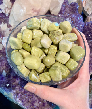 Serpentine Tumbled Stone- Infinite - Manifestation and Wealth from Curious Muse Crystals Tagged with Crystal healing, genuine crystal, green, hearth chakra, infinite, light green stone, manifestation, mineral collection, natural mineral, prosperity wealth, reiki healing, serpentine, tumbled stone