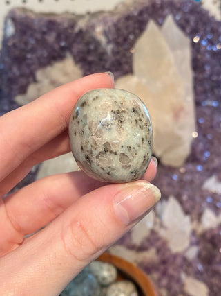 Kiwi Jasper Tumbled Stone from Curious Muse Crystals Tagged with Crystal healing, genuine crystal, jasper, kiwi jasper, light green stone, mineral collection, natural mineral, reiki healing, tumbled stone