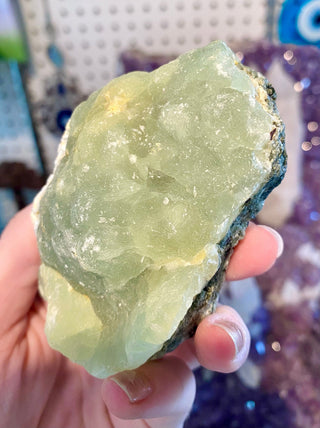 Prehnite with Epidote Raw Cluster - Heart Healer and Synchronicity from Curious Muse Crystals Tagged with Crystal healing, genuine crystal, green, hide-notify-btn, Mali, natural mineral, prehnite, raw mineral, reiki crystal