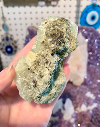 Prehnite with Epidote Raw Cluster - Heart Healer and Synchronicity from Curious Muse Crystals for 36. Tagged with Crystal healing, genuine crystal, green, hide-notify-btn, Mali, natural mineral, prehnite, raw mineral, reiki crystal