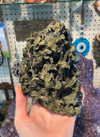 Epidote Raw Cluster from Peru - Abundance & Synchronicity from Curious Muse Crystals for 142. Tagged with epidote, green, hide-notify-btn, peru, raw