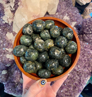 Nephrite Jade Tumbled Stone - Prosperity and Wealth from Curious Muse Crystals Tagged with Crystal healing, dark green Jade, genuine crystal, green, green Jade stone, high vibrational, jade, mineral specimen, nephrite Jade, reiki work, round Jade piece, tumbled stone