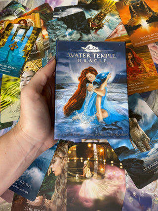 Water Temple Oracle Deck - Alternative Divination from Blue Angel Inc for 28.00. Tagged with alternative tarot, anuket oracle, aphrodite, deck, divination tool, mother ganges, oracle, Oracle deck, sacred knowledge, throat chakra, water element magic, water energy, water goddess, water temple oracle, with guidebook