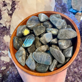 Flashy Labradorite Tumbled Stone from Curious Muse Crystals Tagged with aaa grade lab, blue green flash, Crystal Healing, crystal healing tool, flashy labradorite, full flash lab, madagascar lab, meditation tool, psychic protection, reiki healing, tumbled stone