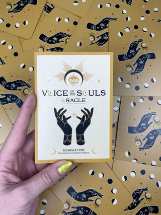 Voice of the Souls Oracle: from Curious Muse Crystals Tagged with alternative tarot, art nouveau, divination tool, ethereal visions, gilded tarot, gold foil, illuminated tarot, major arcana, minor arcana, pastel tarot, tarot deck, throat chakra, with guidebook