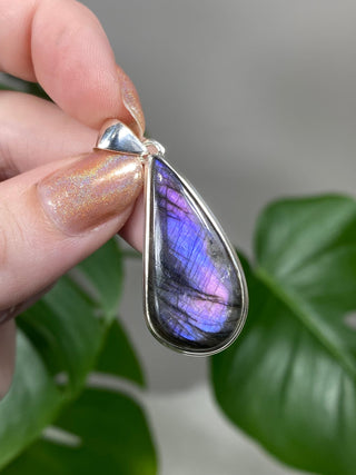 Purple Flash Labradorite in Sterling Silver Pendant - PL4 from Curious Muse Crystals for 79. Tagged with big crystal necklace, crystal energy, Crystal Jewelry, dark purple lab, full flash lab, hide-notify-btn, Labradorite, long oval pendant, psychic protection, purple, purple lab jewelry, reiki healing, silver crystal jewel, sterling silver, witchy jewelry