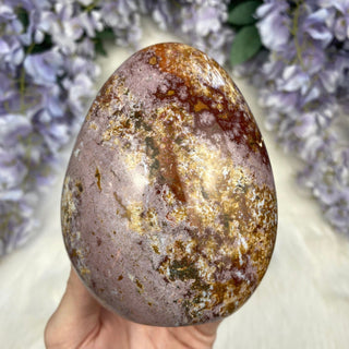 Purple Red Ocean Jasper Bloop - Pastel Orbicular Jasper Freeform from Curious Muse Crystals Tagged with Crystal healing, drusy pocket, hide-notify-btn, jasper, Madagascar mineral, mineral collection, natural mineral, ocean jasper, Orbicular jasper, peace and calming, purple, red, reiki healing