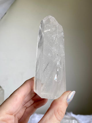 Lemurian Clear Quartz Polished Tower | Six Side Generator from Curious Muse Crystals for 111. Tagged with brazil, clear, Crown crystal, generator, hide-notify-btn, lemurian, lemurian generator, Lemurian Quartz, lemurian seed, quartz, tower