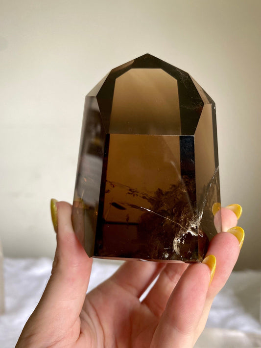 Smoky Quartz Polished Generator - Phantom Lines from Curious Muse Crystals for 165.00. Tagged with Crystal healing, genuine crystal, hide-notify-btn, high quality natural, mineral collection, natural mineral, quartz, reiki healing, smoky quartz, tower