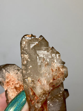 Smoky Pink Samadhi Double Terminated Quartz Cluster | High Altitude Himalayan Crystal from Curious Muse Crystals Tagged with clear, hide-notify-btn, high altitude quartz, High vibration stone, Himalayan Quartz, pink, Pink Himalayan, pink quartz cluster, Samadhi Quartz, Smoky Samadhi Quartz