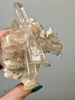 Pink Samadhi Quartz Cluster - High Altitude Himalayan Crystal from Curious Muse Crystals for 333. Tagged with clear, hide-notify-btn, high altitude quartz, High vibration stone, Himalayan Quartz, pink, Pink Himalayan, pink quartz cluster, quartz, Samadhi Quartz