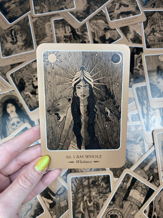 Wild Woman Oracle: Witchy Feminine Dark Cards with Guidebook from Curious Muse Crystals Tagged with alternative tarot, art nouveau, divination tool, ethereal visions, gilded tarot, gold foil, illuminated tarot, major arcana, minor arcana, pastel tarot, tarot deck, throat chakra, with guidebook
