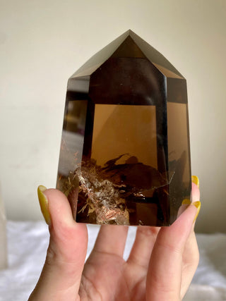 Smoky Quartz Polished Generator - Phantom Lines from Curious Muse Crystals for 165. Tagged with brown, clear, Crystal healing, genuine crystal, hide-notify-btn, high quality natural, mineral collection, natural mineral, quartz, reiki healing, smoky quartz, tower