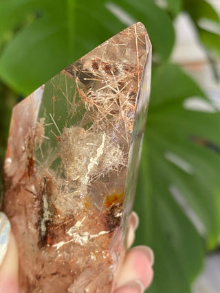 Rutile Inclusion Quartz from Brazil - Polished Tower from Curious Muse Crystals Tagged with brazil, clear, clear brazil quartz, crystal energy, genuine crystal, hide-notify-btn, quartz, reiki crystal, reiki healing, rutile