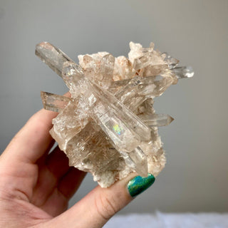 Pink Samadhi Quartz Cluster - High Altitude Himalayan Crystal from Curious Muse Crystals Tagged with clear, hide-notify-btn, high altitude quartz, High vibration stone, Himalayan Quartz, pink, Pink Himalayan, pink quartz cluster, quartz, Samadhi Quartz