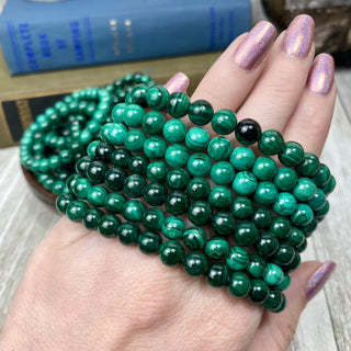 Malachite 8mm Round Bead Crystal Bracelet from Curious Muse Crystals for 22. Tagged with 8mm beads, bracelet, crystal jewelry, gemstone bead, gemstone jewelry, green, healing jewelry, malachite