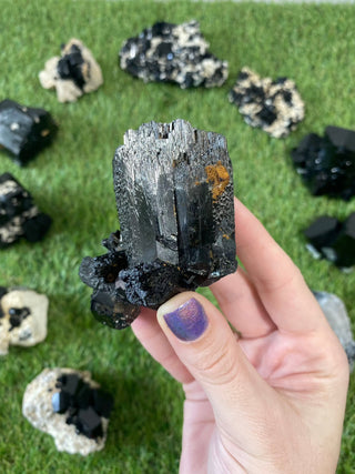Erongo Foitite Black Tourmaline Raw Cluster - High Grade from Curious Muse Crystals for 333. Tagged with black, erongo, fine mineral, foitite, hide-notify-btn, namibia, raw, tourmaline