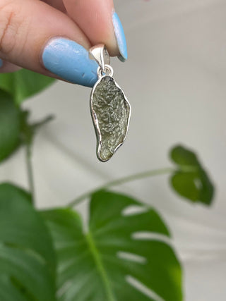 Moldavite in Sterling Silver Pendant - Genuine Tektite from Czech Republic from Curious Muse Crystals Tagged with clear, Crown crystal, crystal jewelry, genuine tektite, green, hide-notify-btn, moldavite, natural moldavite, sterling silver, tektite, Third eye stone, transformation