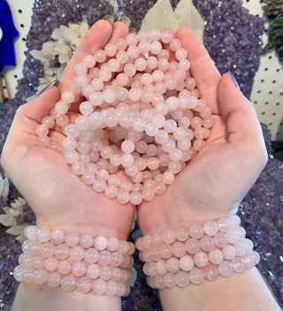 Rose Quartz 8mm Round Bead Crystal Bracelet - Love & Compassion from Curious Muse Crystals Tagged with 8mm beads, bracelet, crystal jewelry, gemstone bead, gemstone jewelry, healing jewelry, pink