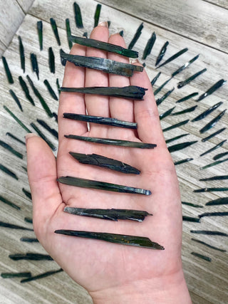 Vivianite Blades - Spiritual Awareness from Curious Muse Crystals for 8. Tagged with black, blue, collector grade, fine mineral, genuine mineral, green, green blue crystal, high end mineral, natural crystal, raw mineral, raw specimen, raw vivianite, reiki work, vivianite