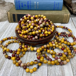 Mookaite Jasper 8mm Round Bead Crystal Bracelet from Curious Muse Crystals Tagged with 8mm beads, bracelet, crystal jewelry, gemstone bead, gemstone jewelry, healing jewelry, jasper, mookaite, purple, red, yellow