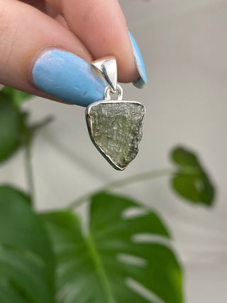 Moldavite in Sterling Silver Pendant - Genuine Tektite from Czech Republic from Curious Muse Crystals Tagged with clear, Crown crystal, crystal jewelry, genuine tektite, green, hide-notify-btn, moldavite, natural moldavite, sterling silver, tektite, Third eye stone, transformation