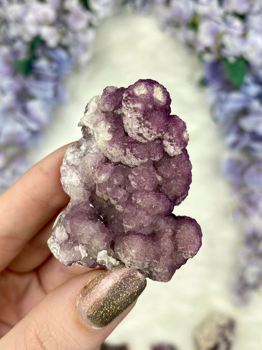 Fluorite with Quartz Epimorphs from Tombstone Arizona from Curious Muse Crystals for 33. Tagged with Arizona, botyroidal, clear brazil quartz, Crystal healing, fluorite, genuine crystal, hide-notify-btn, natural mineral, purple, raw mineral, reiki crystal, USA