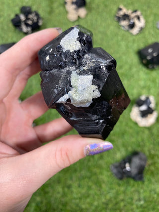 Erongo Black Tourmaline with Hyalite Opal Twin Cluster - High Grade from Curious Muse Crystals Tagged with black, Erongo, fine mineral, hide-notify-btn, hyalite, Namibia, opal, raw, tourmaline, uv reactive