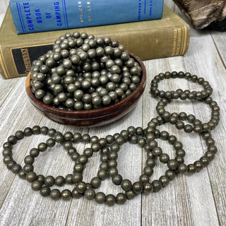 Pyrite 8mm Round Bead Crystal Bracelet from Curious Muse Crystals Tagged with 8mm beads, bracelet, crystal jewelry, gemstone bead, gemstone jewelry, gold, healing jewelry, pyrite