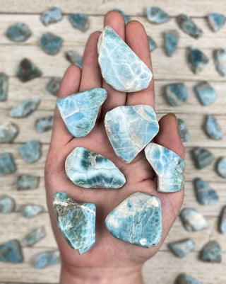 Larimar Mini Slabs from Curious Muse Crystals Tagged with blue, Dominican republic, larimar, slab, slice