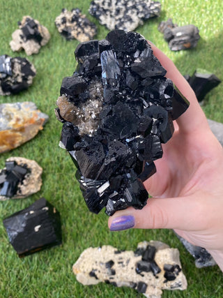 Erongo Black Tourmaline with Hyalite Opal Cluster | High Grade from Curious Muse Crystals Tagged with black, Erongo, fine mineral, hide-notify-btn, hyalite, Namibia, opal, raw, tourmaline, uv reactive