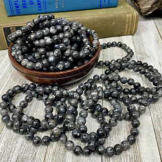 Larvikite 8mm Round Bead Crystal Bracelet from Curious Muse Crystals for 6. Tagged with 8mm beads, black, bracelet, crystal jewelry, gemstone bead, gemstone jewelry, healing jewelry, larvikite, silver