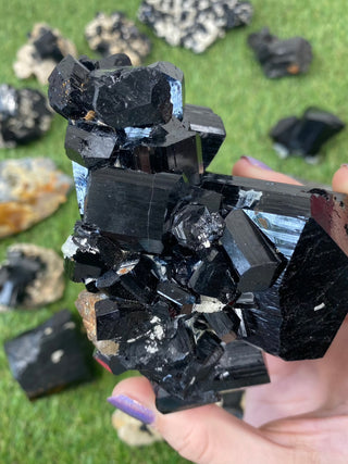Erongo Black Tourmaline with Hyalite Opal Cluster | High Grade from Curious Muse Crystals Tagged with black, Erongo, fine mineral, hide-notify-btn, hyalite, Namibia, opal, raw, tourmaline, uv reactive