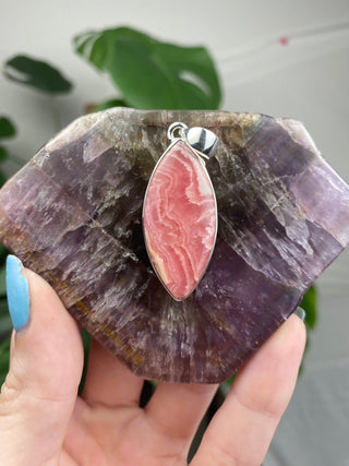 Rhodochrosite in Sterling Silver Pendant from Curious Muse Crystals for 79. Tagged with crystal energy, Crystal Jewelry, hide-notify-btn, pink, reiki healing, rhodochrosite, silver crystal jewel, sterling silver, witchy jewelry