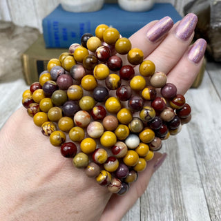 Mookaite Jasper 8mm Round Bead Crystal Bracelet from Curious Muse Crystals for 6. Tagged with 8mm beads, bracelet, crystal jewelry, gemstone bead, gemstone jewelry, healing jewelry, jasper, mookaite, purple, red, yellow