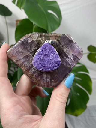 Charoite in Sterling Silver Pendant | Spiritual Awareness from Curious Muse Crystals for 122. Tagged with charoite, crystal energy, Crystal Jewelry, hide-notify-btn, Pendant, purple, reiki healing, silver crystal jewel, Sterling, sterling silver