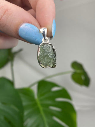 Moldavite in Sterling Silver Pendant - Genuine Tektite from Czech Republic from Curious Muse Crystals Tagged with clear, Crown crystal, crystal jewelry, genuine tektite, green, hide-notify-btn, moldavite, natural moldavite, sterling silver, tektite, Third eye stone, transformation